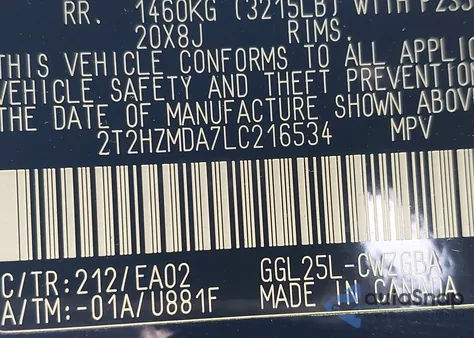 2020 Lexus Rx 350 z USA, uszkodzony, nr VIN 2T2HZMDA7LC216534